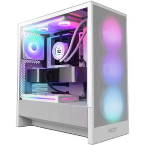 NZXT case H5 Flow RGB edition / 1x360 mm RGB core fan / 1x120mm / USB 3.0 / USB-C 3.1 / transparent side panel / mesh / white