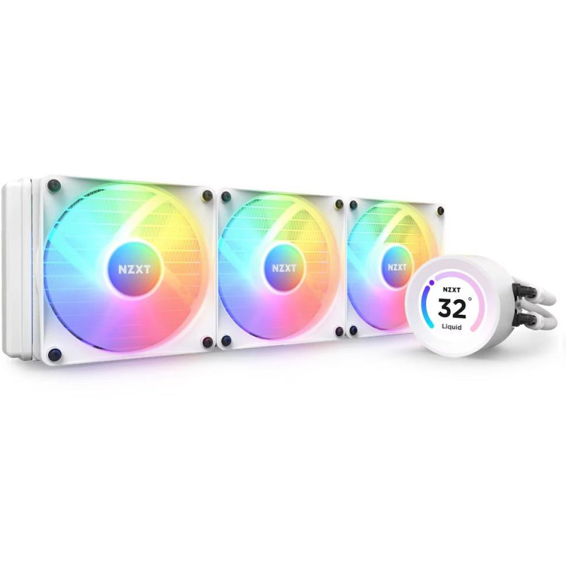 NZXT water cooler Kraken 360 ELITE RGB / 3x120mm RGB fan / 4-pin PWM / LCD disp. / 6 years / white